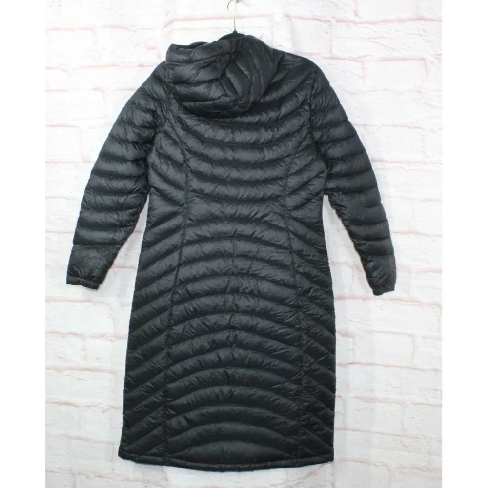 LL Bean Black Nylon Zip Hooded Ultralight Long Down Hooded Coat Size XS - Picture 4 of 12